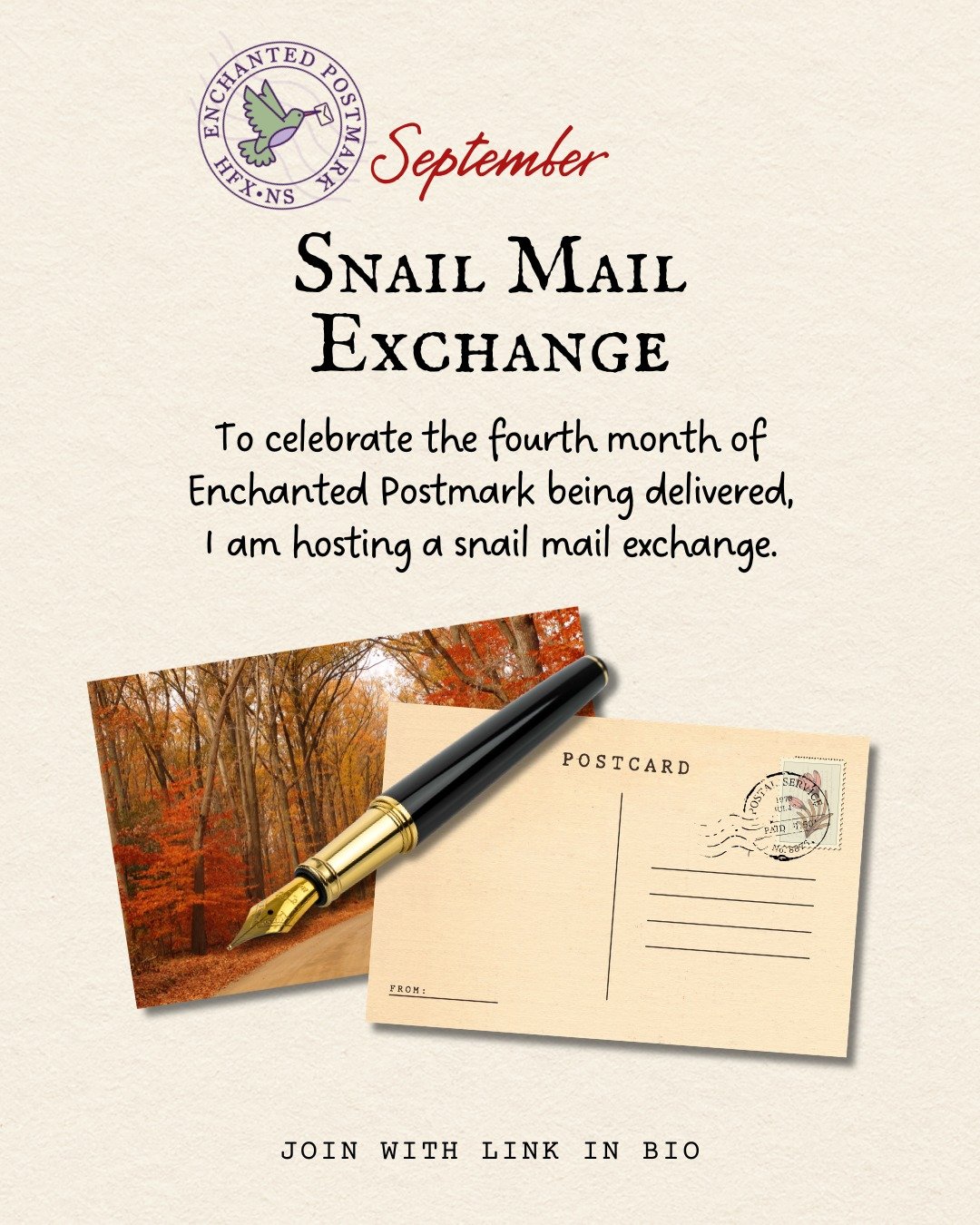 September&rsquo;s Snail Mail Exchange is open. 💌🍂

This month&rsquo;s theme is Little Joys in the Mail&mdash;an invitation to notice some of the small things making life feel a little brighter lately, and share them with someone new through a handw