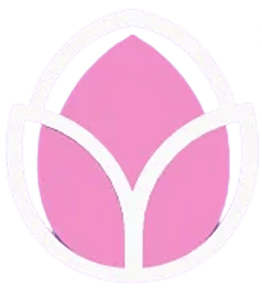 Pink lotus flower logo with white outline.