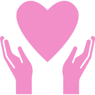 Two pink hands holding a pink heart.