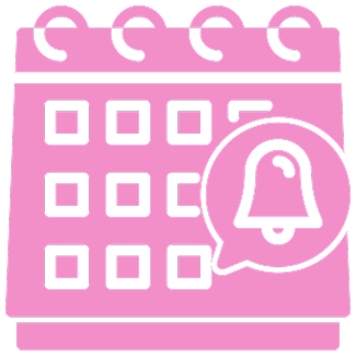 Pink calendar with a notification bell icon.