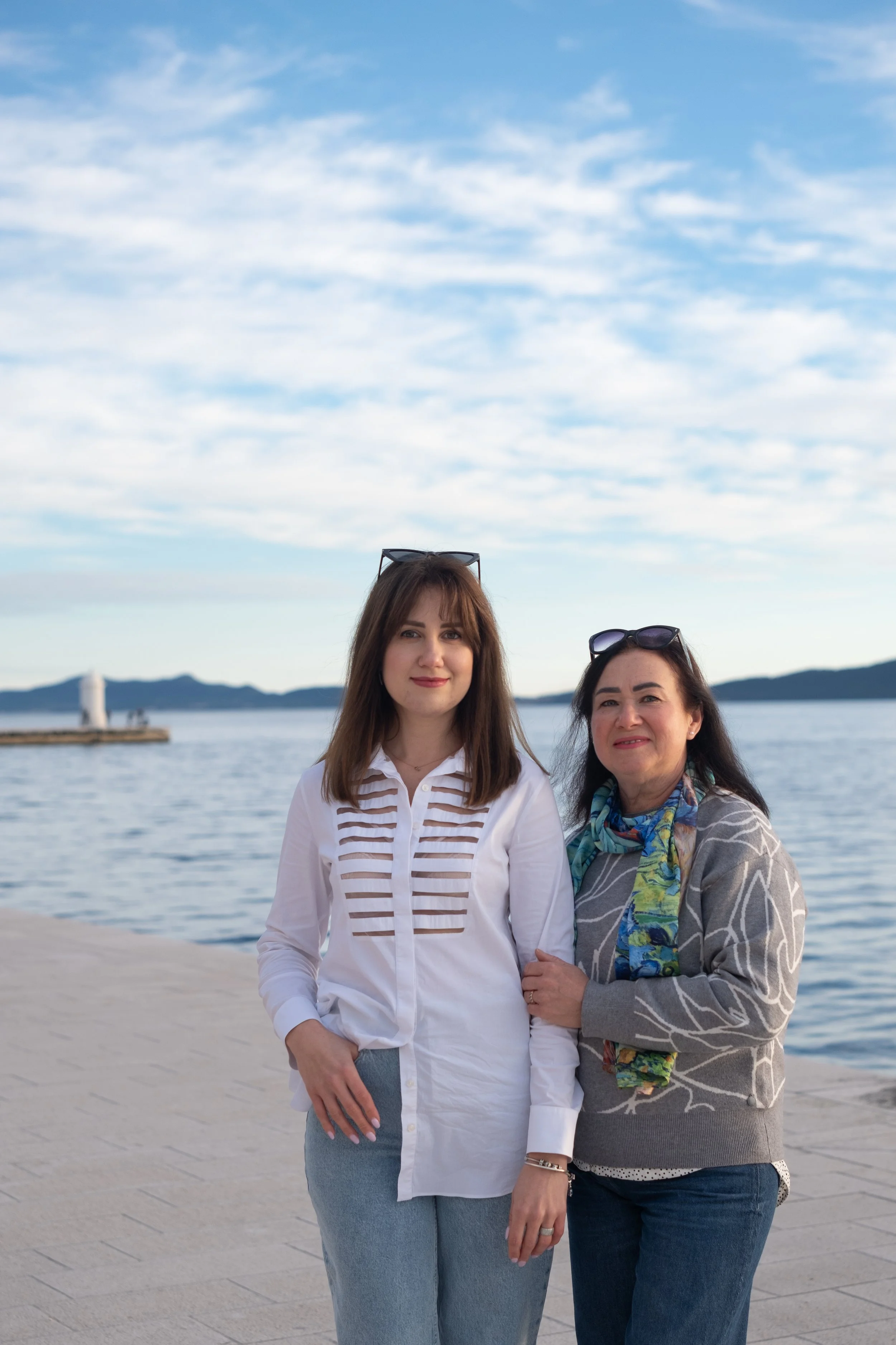 mother and daughter portrait by the sea in Zadar