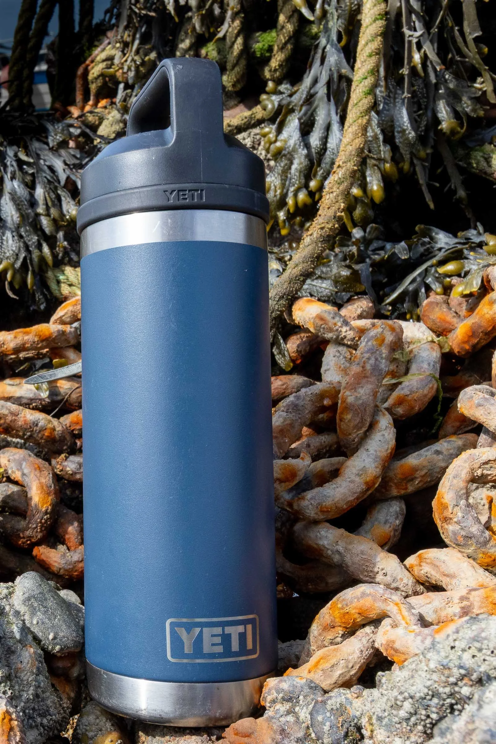 Yeti Flask in Chains.jpg A Yeti Rambler flask in amongst chains on the beach at Bude Haven
