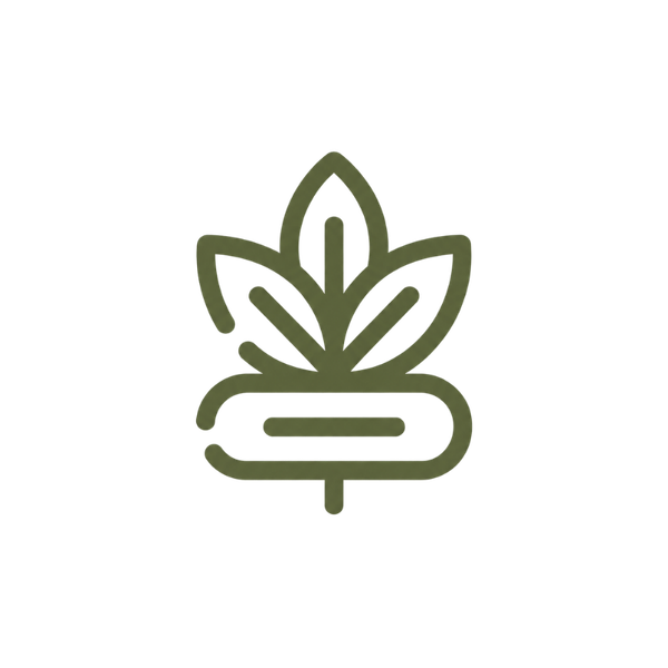 Icône d'une feuille de chanvre stylisée avec un rouleau à joint dessous.