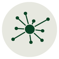 A simple diagram of a central circle with multiple lines and circles radiating outward, resembling a network or molecule