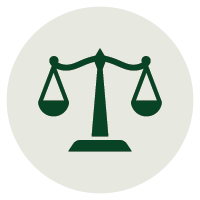 Icon of a balanced scale representing justice or law.