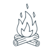 Illustration of a campfire with three logs and flames above them