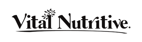 Close-up of the Vital Nutritive logo on a black background.