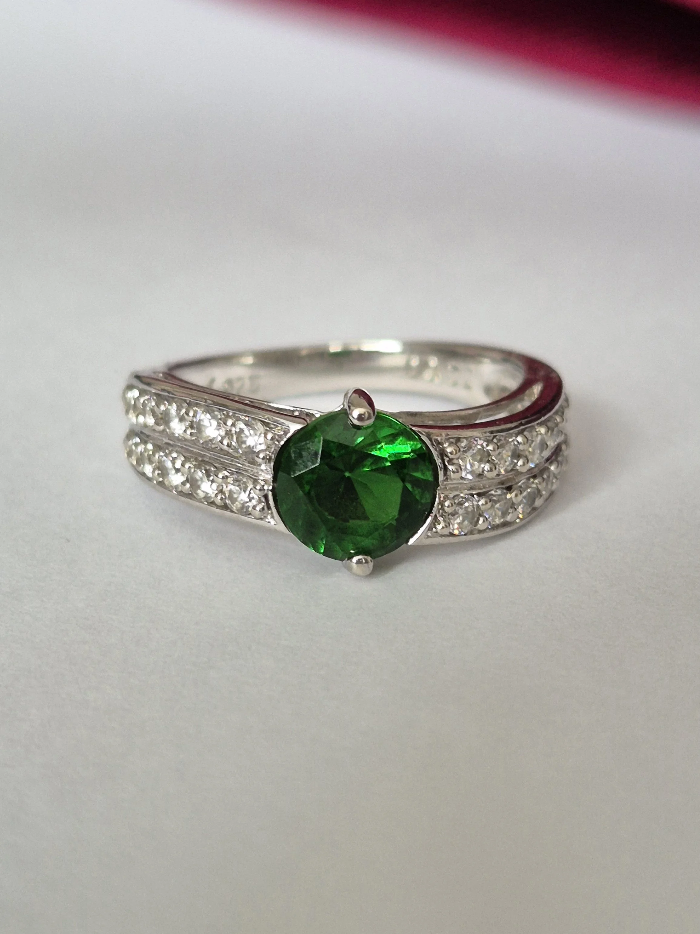 Diopside and Zirconia Ring in Sterling Silver Setting