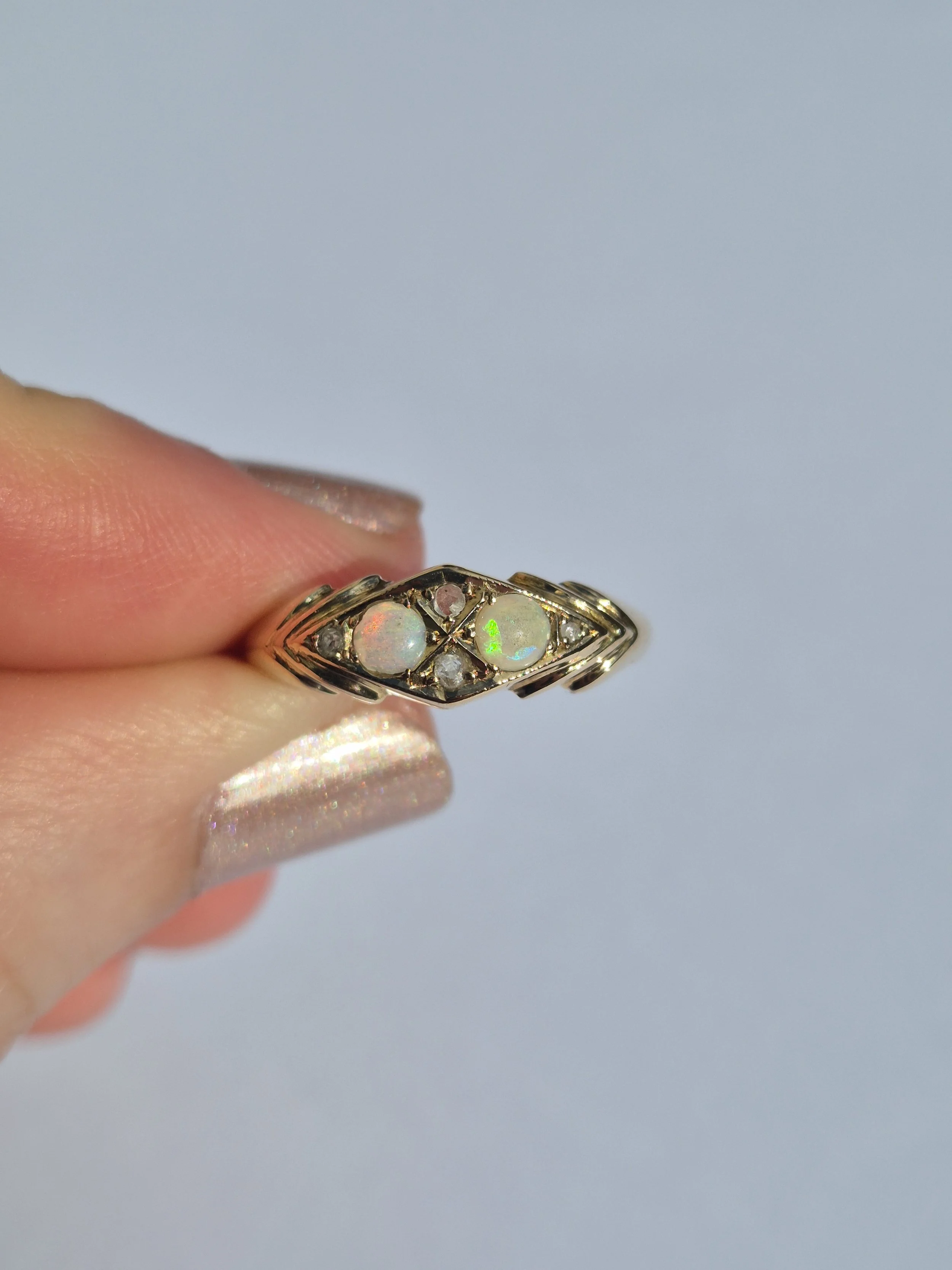 Opal and Rose Cut Diamond Ring in 18ct Gold Setting