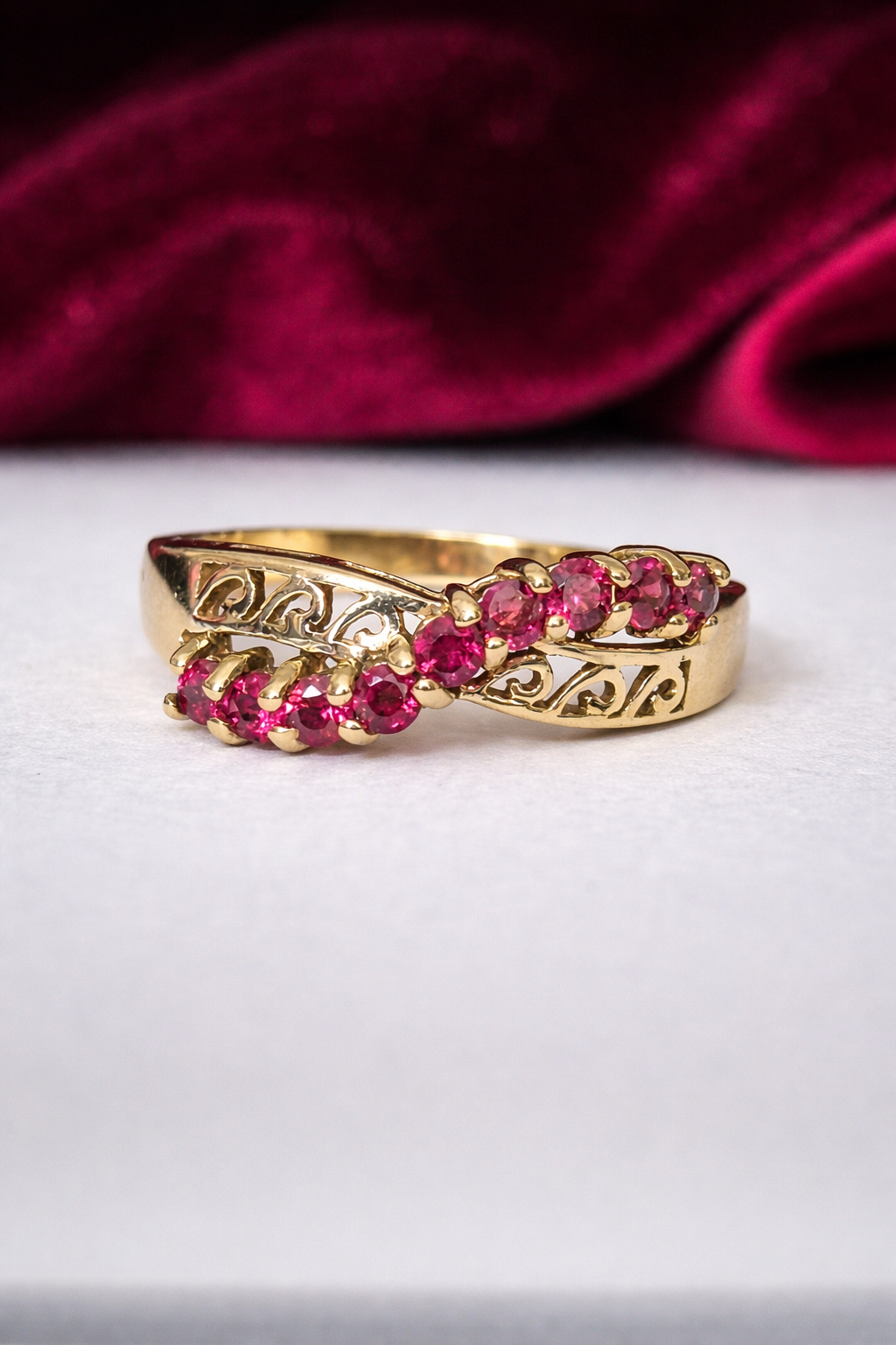 Pink Gemstone Crossover Ring in 9ct Gold Setting