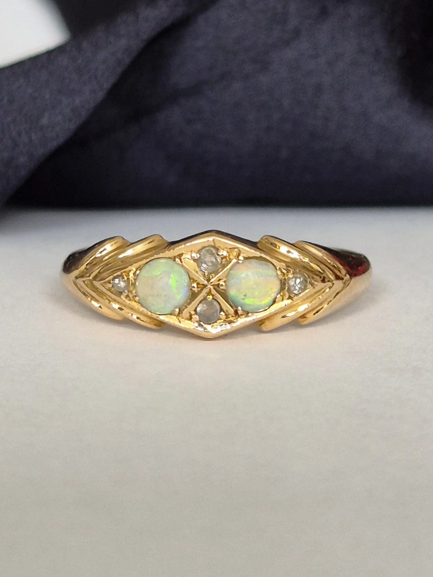 Opal and Rose Cut Diamond Ring in 18ct Gold Setting