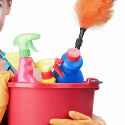 spring cleaning bucket with supplies