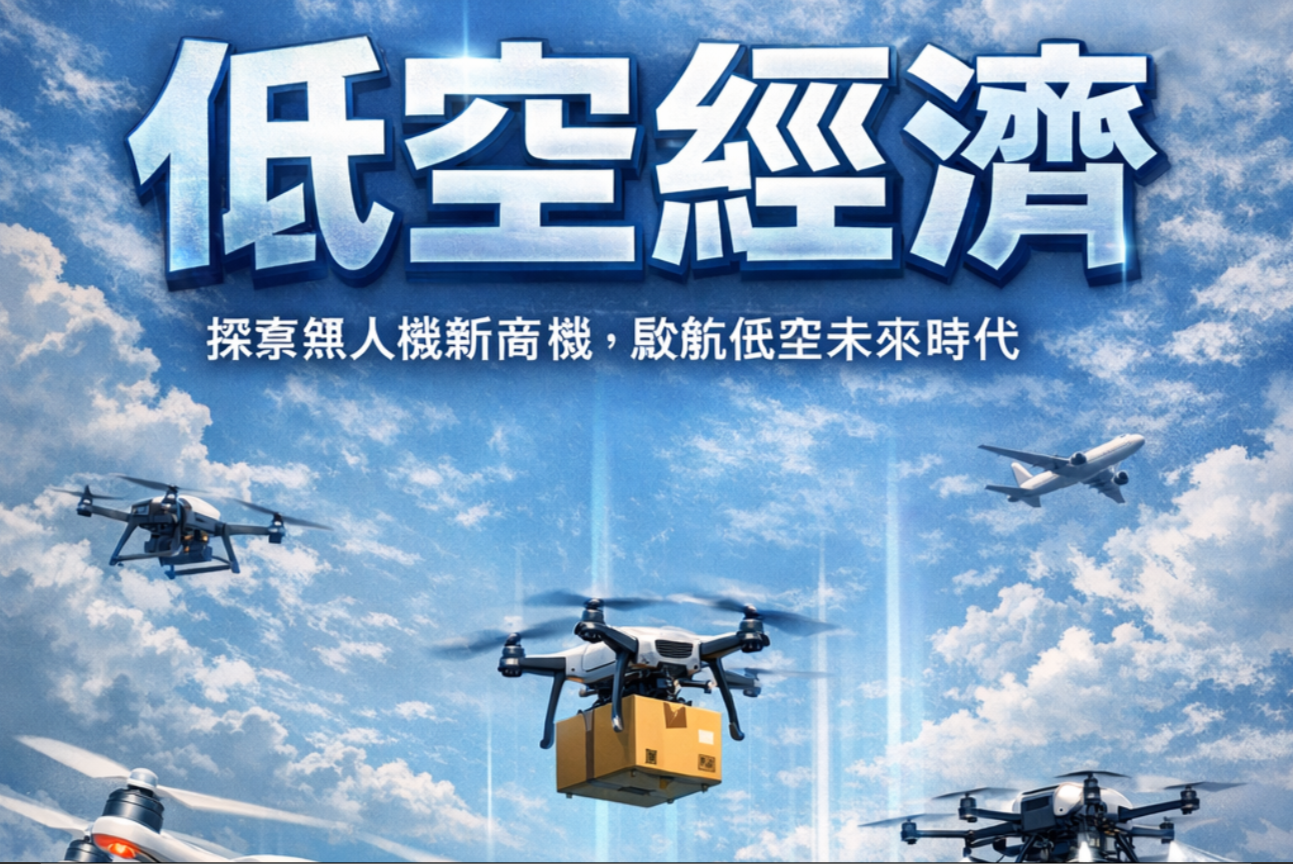 Multiple delivery drones flying in the sky, carrying packages, under a blue sky with clouds, with large Chinese characters and additional Chinese text on the image.
