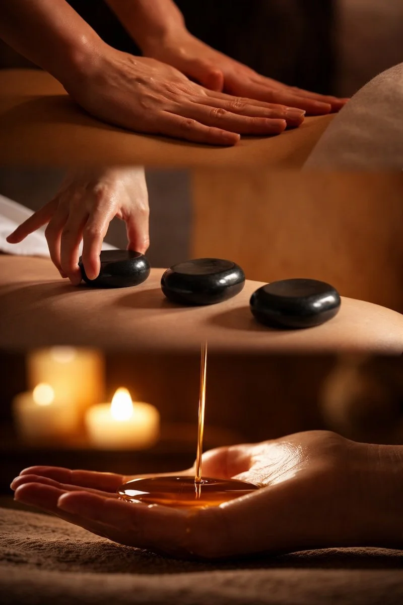 Hot stone massage treatment in Almere spa with warm stones for deep relaxation
