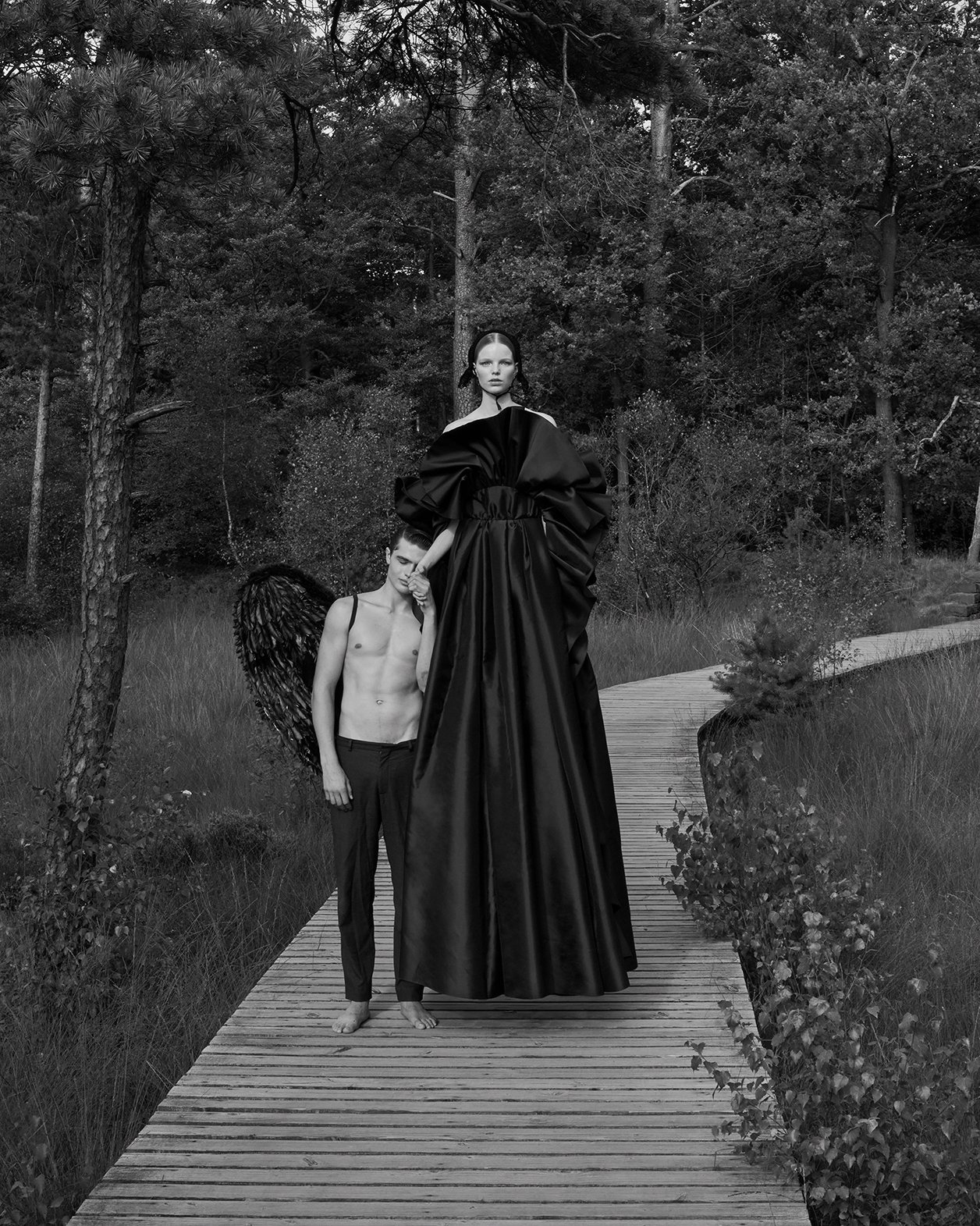 
Angels on Bridge reflects on the journey through life and the unseen forces that guide us along the way. Set within a quiet landscape, the figures stand between past and future, certainty and mystery. The work is a meditation on trust, protection an