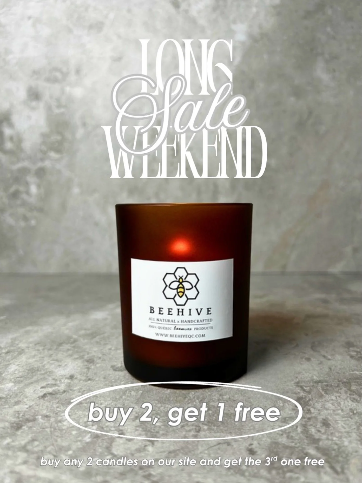 ✨ LONG WEEKEND SALE ✨
Buy 2 candles, get 1 FREE 🕯️🤍

The perfect time to stock up on your favourite honey glow.

Discount automatically applies at checkout when you add 3 items to your cart.

Available now through Monday evening ✨

www.beehiveqc.co