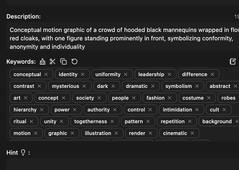 Each field has its own shortcut. Move between fields and run actions (clear, trim keywords, copy, undo) for a faster workflow