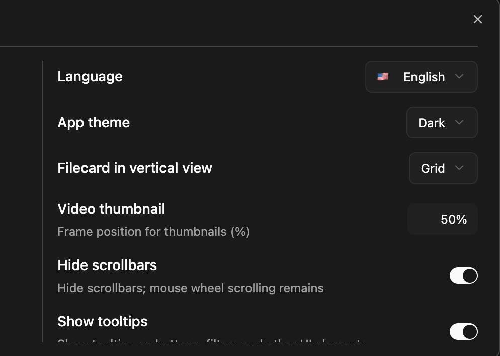 Screenshot of AI image generation settings menu, showing options for language, model AI, image quality, and style.