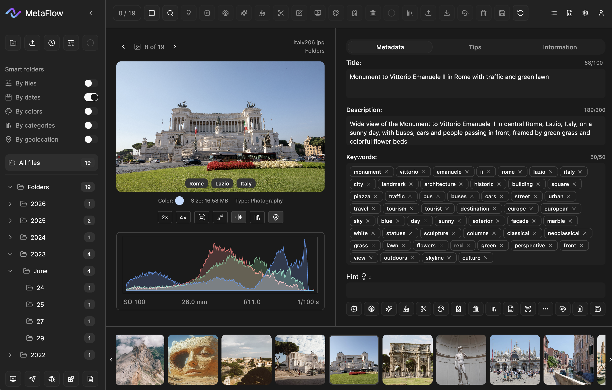 A screenshot of a digital video editing software interface showing two thumbnail images of romantic scenes with two women in an intimate setting, describing close-up shots in candlelit interiors. The interface includes metadata such as titles, descriptions, tags, and file information.