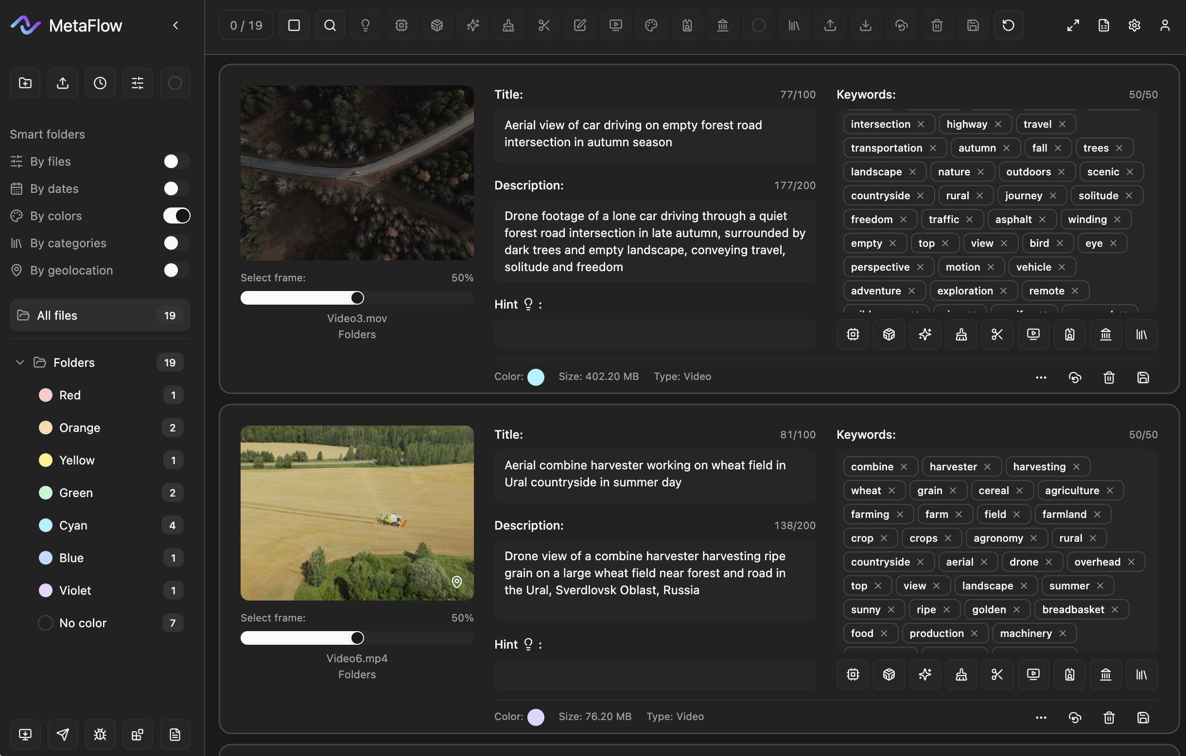 Aerial view of an autumn forest near Krasnопole, Russia, with a dirt road visible through the trees.