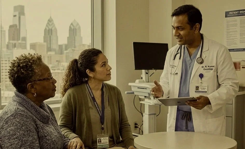 Patient and Patient advocate meeting with a clinician