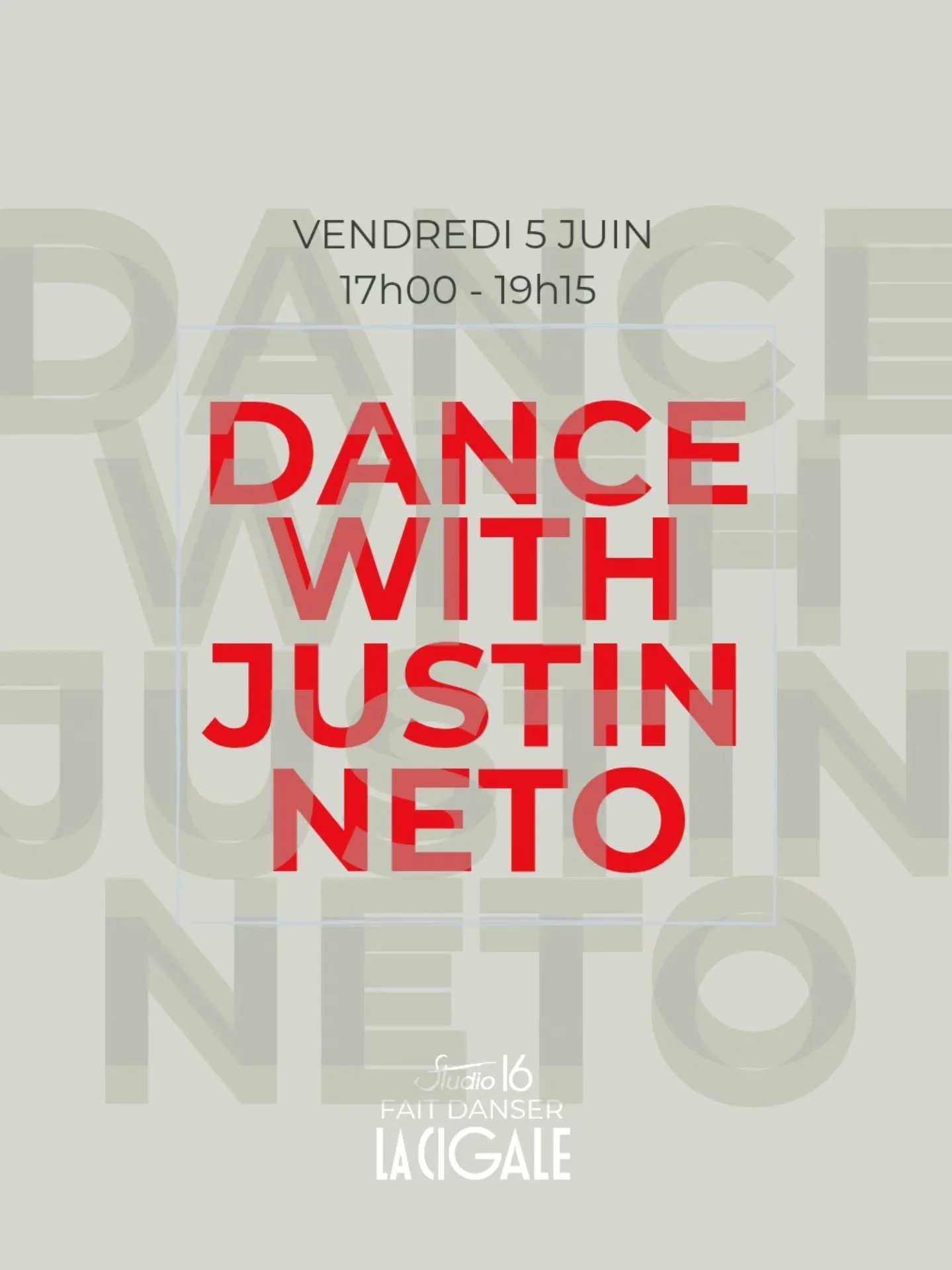 Une sc&egrave;ne mythique. Une &eacute;nergie hors norme. 🔥

Le 5 juin, Justin Neto transforme La Cigale en v&eacute;ritable dance floor.

Deux sessions de cardio dance pour monter en intensit&eacute;, l&acirc;cher prise totalement et vivre l&rsquo;