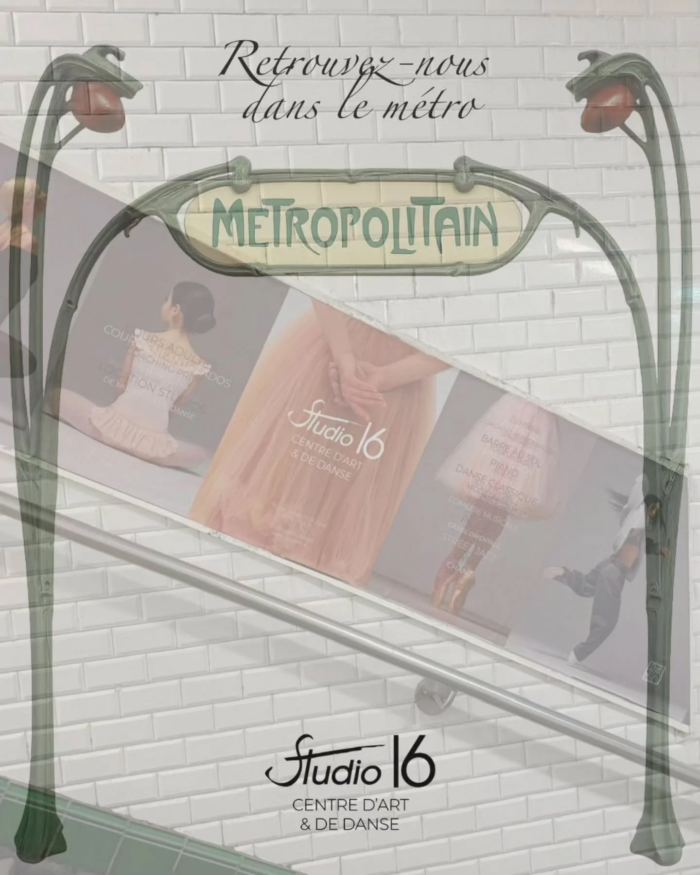 Quand le Studio 16 descend dans le m&eacute;tro, ce n&rsquo;est pas seulement pour s&rsquo;afficher.

 C&rsquo;est pour y retrouver ce qui nous anime depuis toujours : le mouvement, l&rsquo;&eacute;nergie, la danse.
Faire entrer un peu de gr&acirc;ce