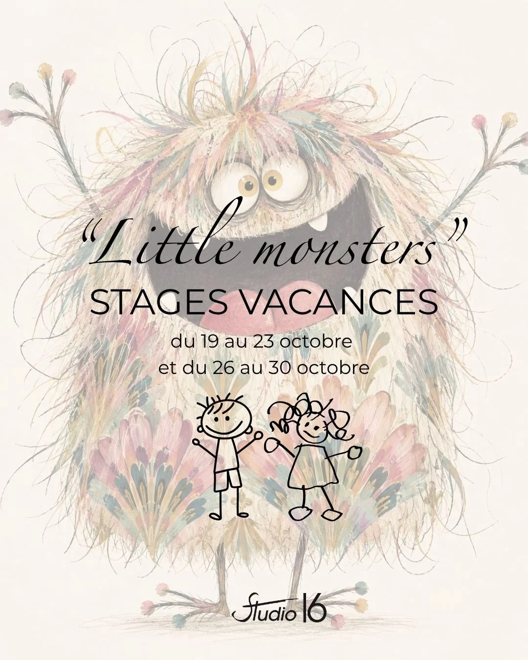 Les stages de la Toussaint sont pr&ecirc;ts ! 🎃

Pendant les vacances, une dr&ocirc;le de troupe s&rsquo;appr&ecirc;te &agrave; envahir le Studio 16&hellip; fant&ocirc;mes, vampires, et petits monstres en tout genre vont entrer en sc&egrave;ne !

Au