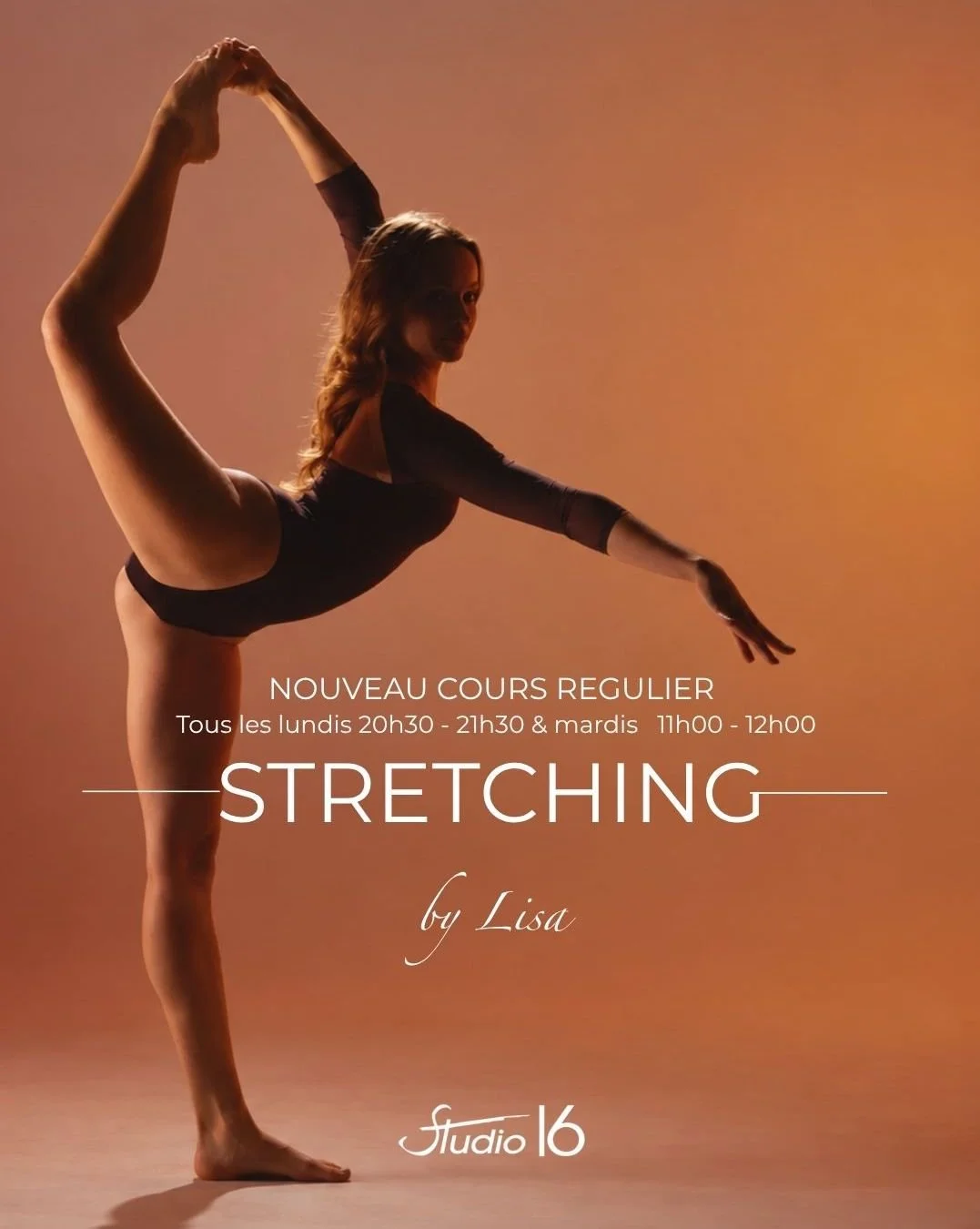 NOUVEAU COURS &mdash; STRETCHING AVEC LISA 🤍

Cette saison, Lisa Chafraix rejoint le planning du Studio 16 avec un nouveau cours de Stretching.
Forte de son parcours de danseuse professionnelle entre classique et contemporain, Lisa propose une appro