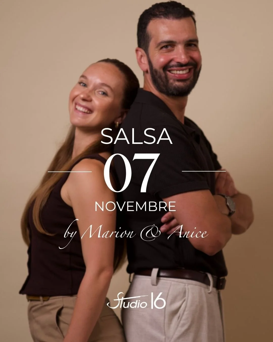 La salsa s&rsquo;invite au Studio 16 pour une apr&egrave;s-midi enti&egrave;re ! 🔥

Marion et Anice vous proposent 4 workshops pour explorer la salsa sous toutes ses formes &mdash; que vous soyez grand d&eacute;butant ou danseur confirm&eacute;.

💃