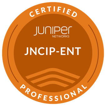 Juniper Networks Certified Internet Professional (JNCIP-ENT) badge with a round orange seal and white text