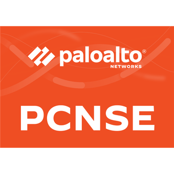 Palo Alto Networks logo with the text 'PCNSE' in bold white letters on an orange background.