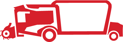 A red minimalist graphic icon illustrating a Siloking SelfLine self-propelled feed mixer with its front silage loading drum cutter.
