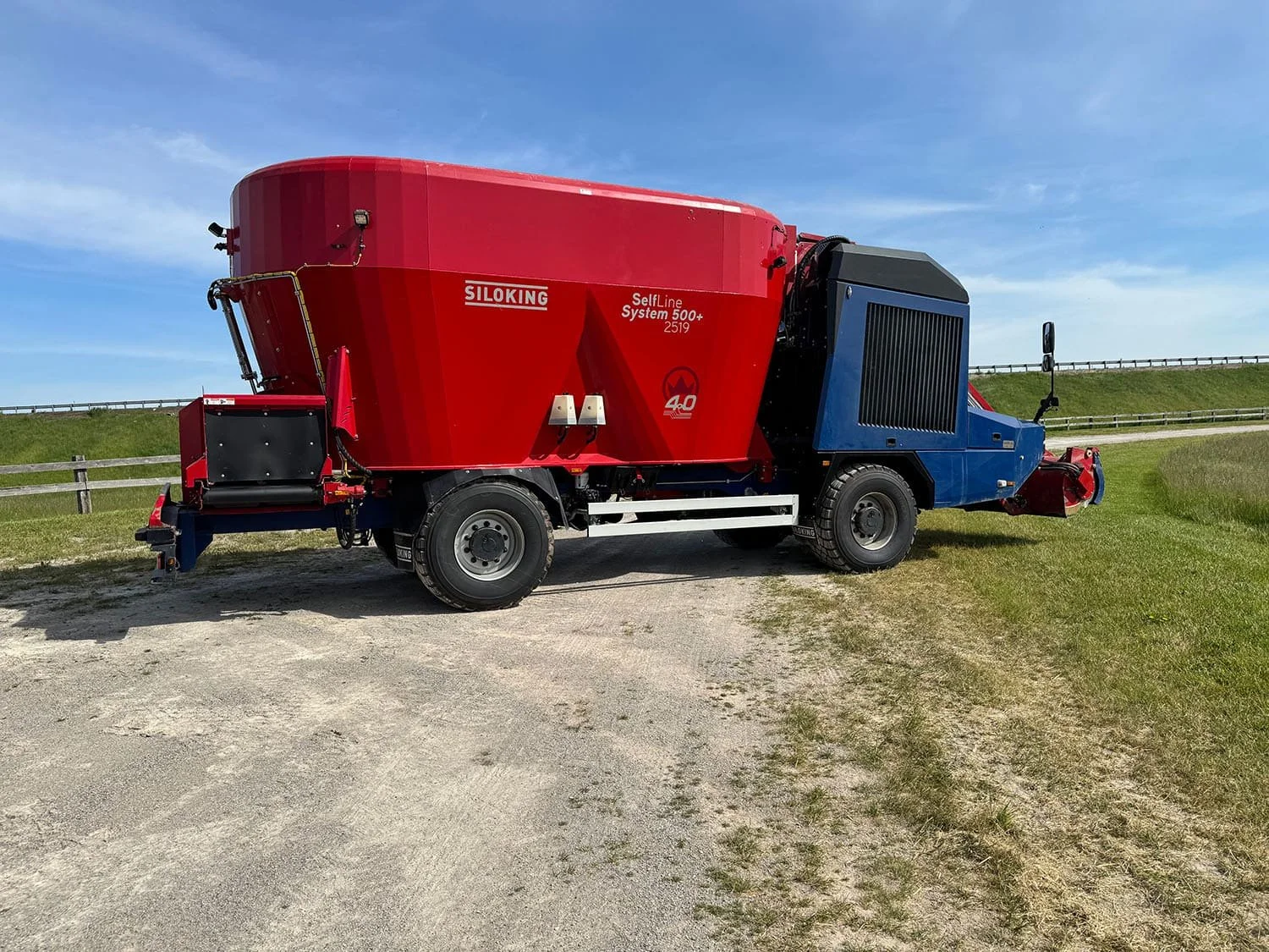 Right side view of a used 2022 Siloking SelfLine 4.0 self-propelled feed mixer showing the hydraulic silage milling arm and main chassis enclosure.