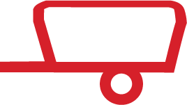 A red minimalist graphic icon illustrating a Siloking TrailedLine vertical pull-type TMR mixer wagon.