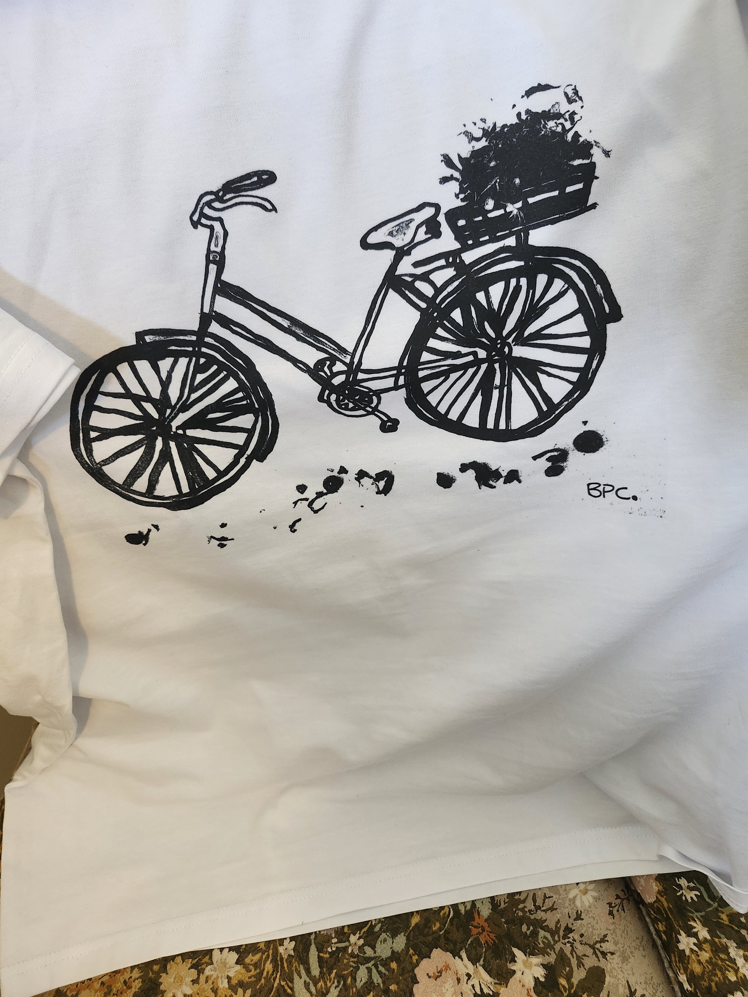 Bicycle with Basket Unisex White Tee