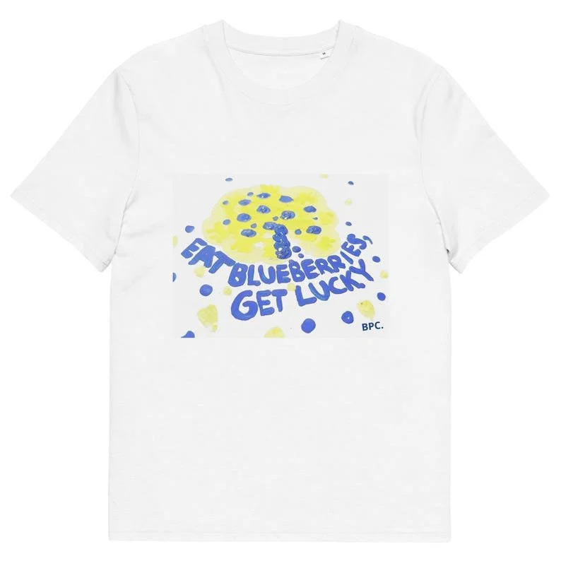 Eat Blueberries Get Lucky Unisex White Tee