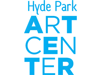 Logo for Hyde Park Art Center with stylized text in various shades of blue.