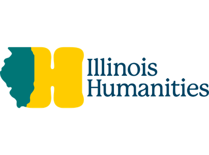 Illinois Humanities logo with a stylized 'I' and 'H' in teal and yellow, and the words 'Illinois Humanities' in blue.