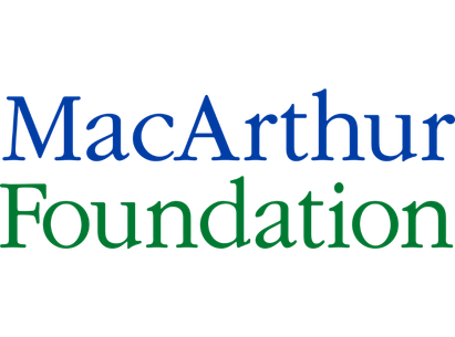 Logo for MacArthur Foundation with the organization name in blue and green text.