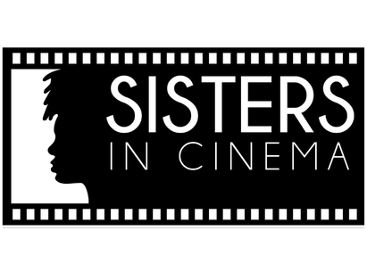 Black and white logo of Sisters in Cinema with a silhouette of a woman's head and filmstrip border.