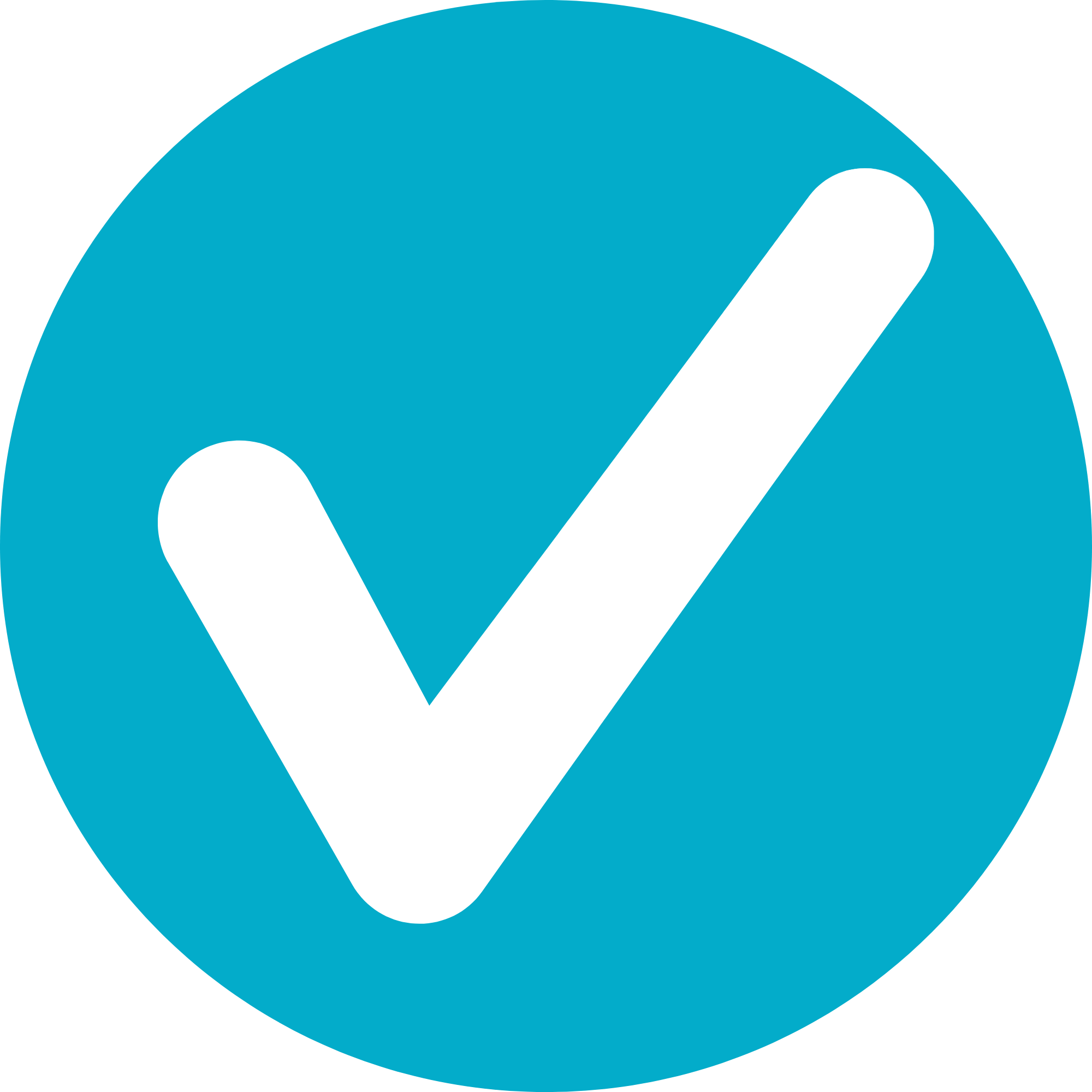 A stylized blue and white logo resembling a checkmark inside a circle.