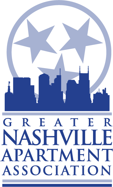 Logo for Greater Nashville Apartment Association featuring city skyline and three stars.