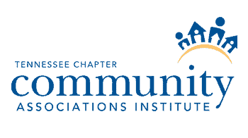 Tennessee Chapter Community Associations Institute logo with text in blue and a stylized sun and people icon.