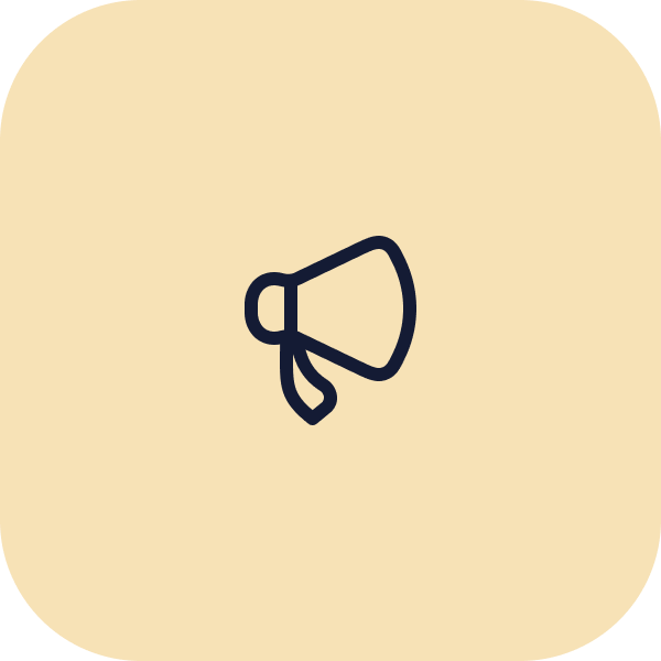 Icon of a loudspeaker or megaphone on a beige background.