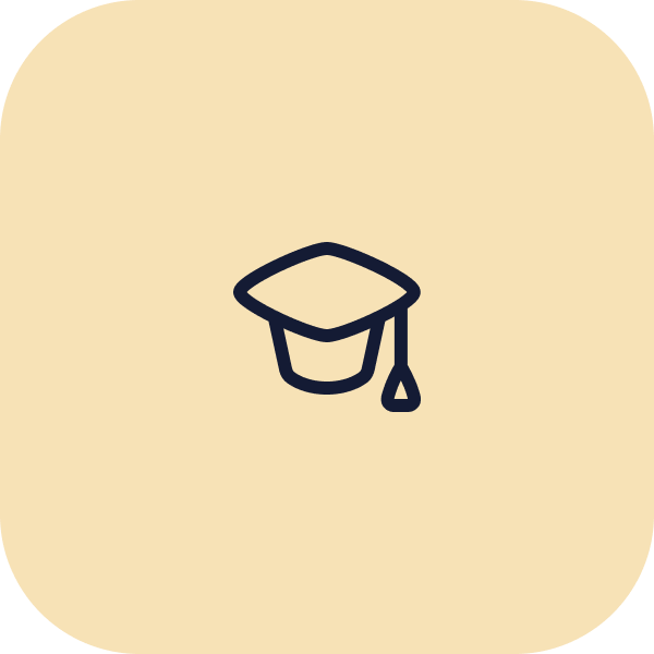 Icon of a graduation cap on a beige background.