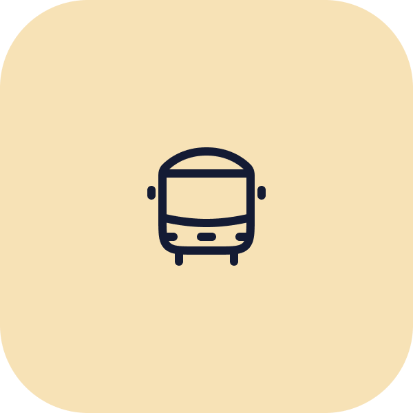 Icon of a bus on a beige background.
