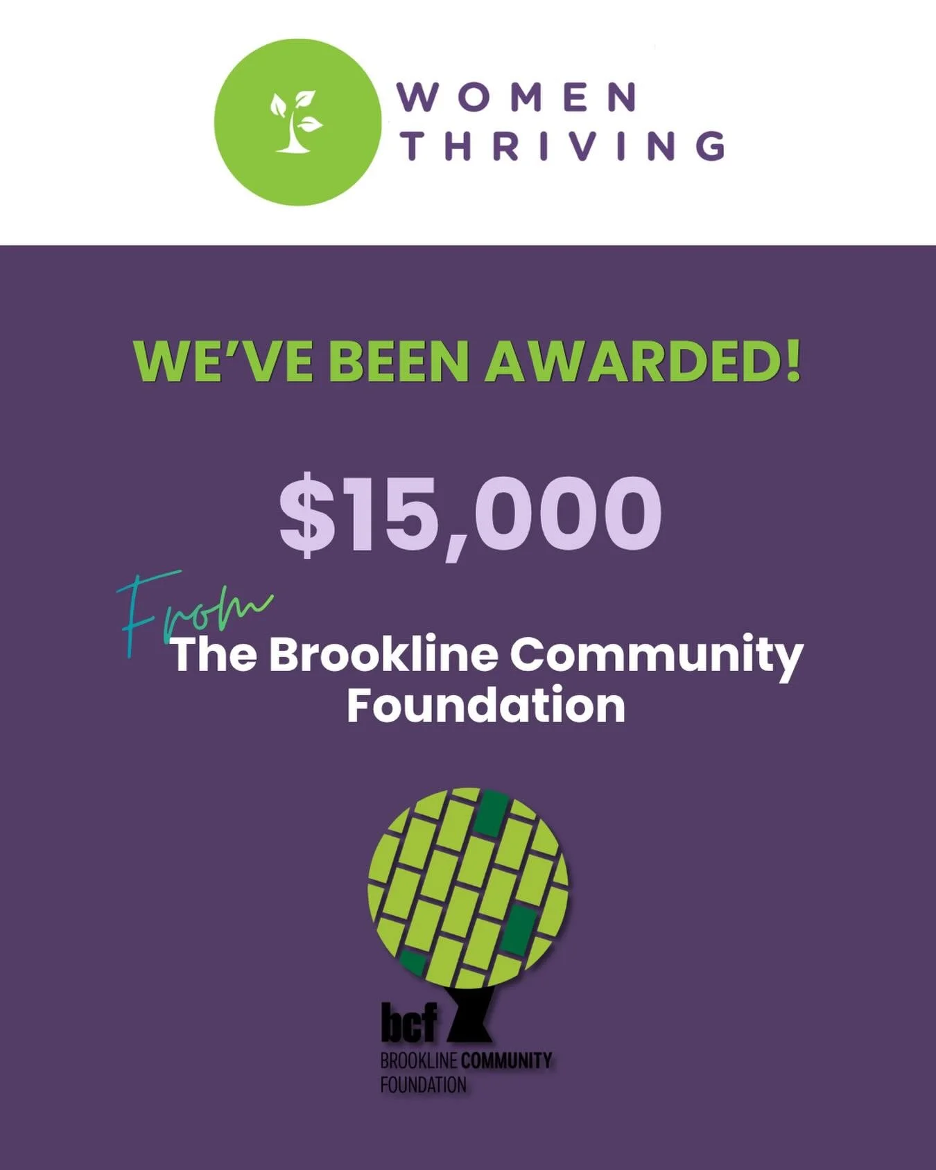 We&rsquo;re grateful to @bcfbrookline for a $15,000 grant supporting Women Thriving, Inc.

This funding strengthens our capacity and infrastructure, allowing us to expand our work supporting economic empowerment, personal growth, and connection for l