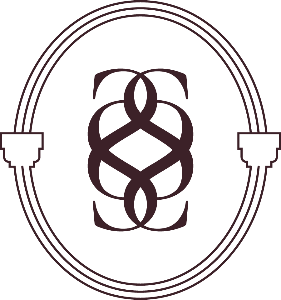 A black background with a geometric logo and an oval border, resembling a stylized letter 'S' or interconnected shapes.