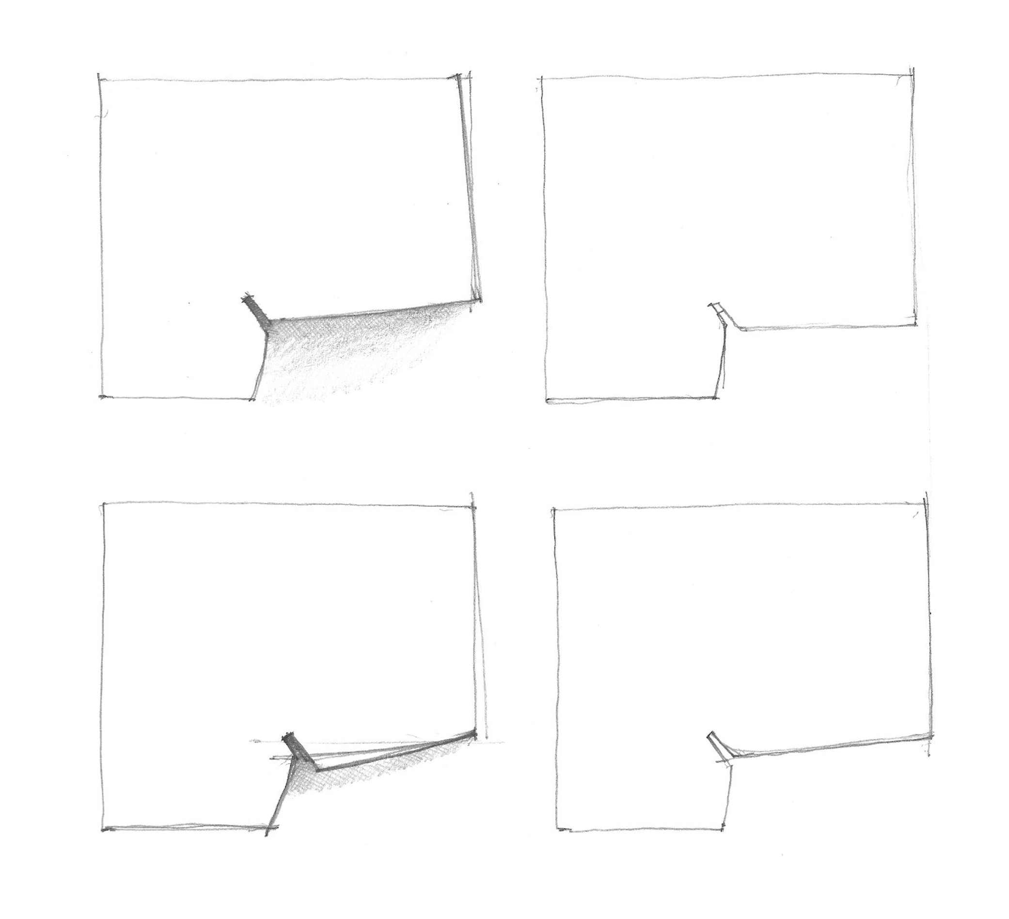 Boceto de plano de una habitación, con paredes y una puerta en la parte inferior izquierda.